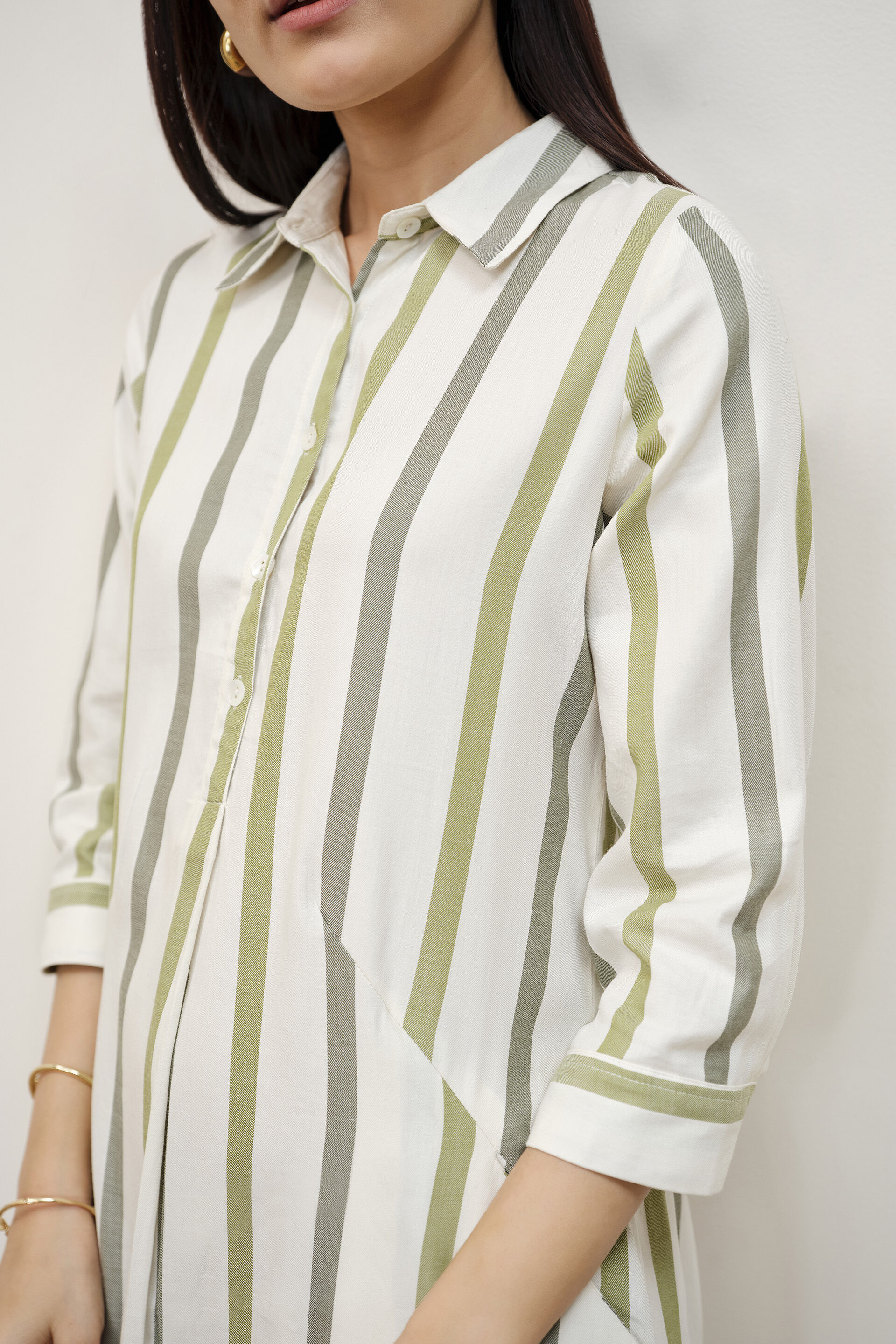 Olive & Cream Striped Dress, Green, image 2